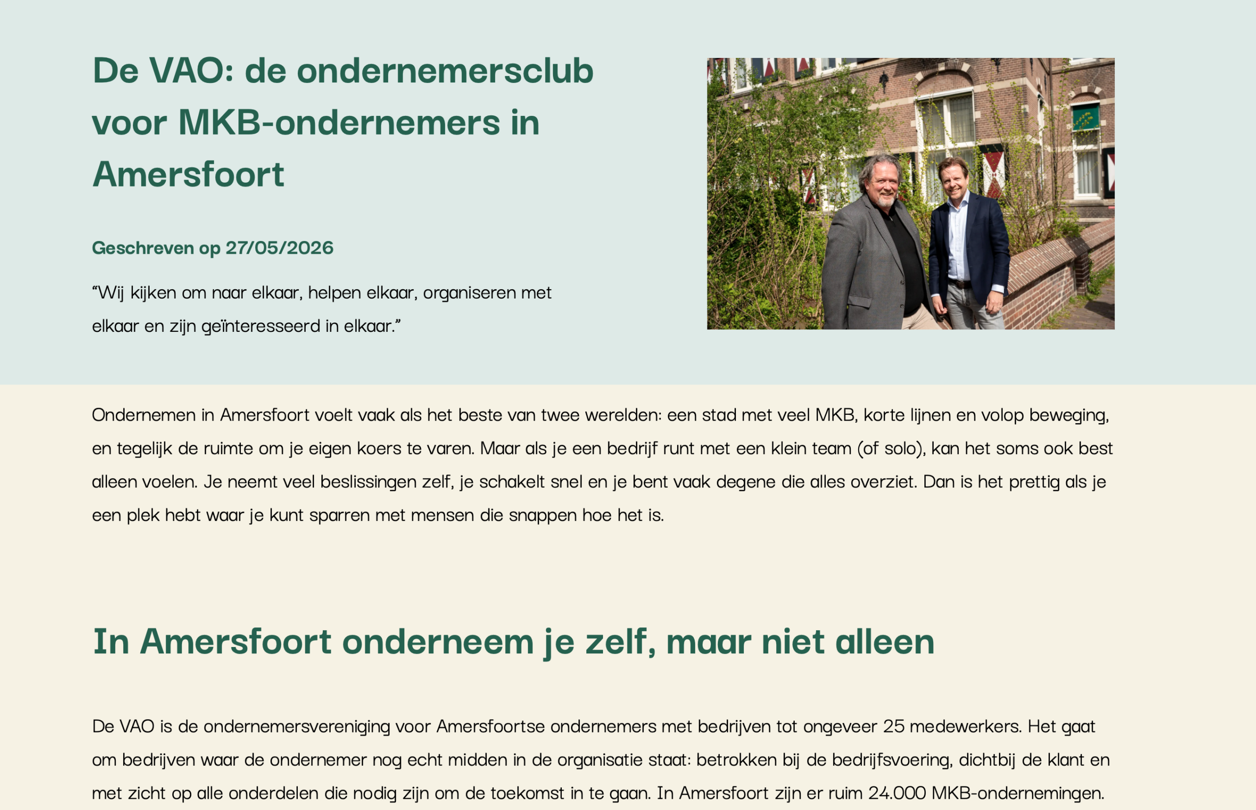 De VAO: de ondernemersclub voor MKB-ondernemers in Amersfoort